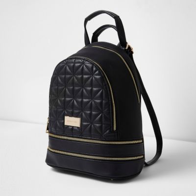Black double zip quilted backpack